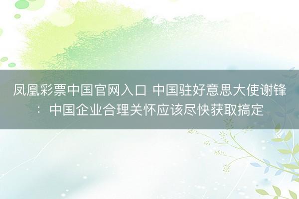 凤凰彩票中国官网入口 中国驻好意思大使谢锋:中国企业合理关怀应该尽快获取搞定